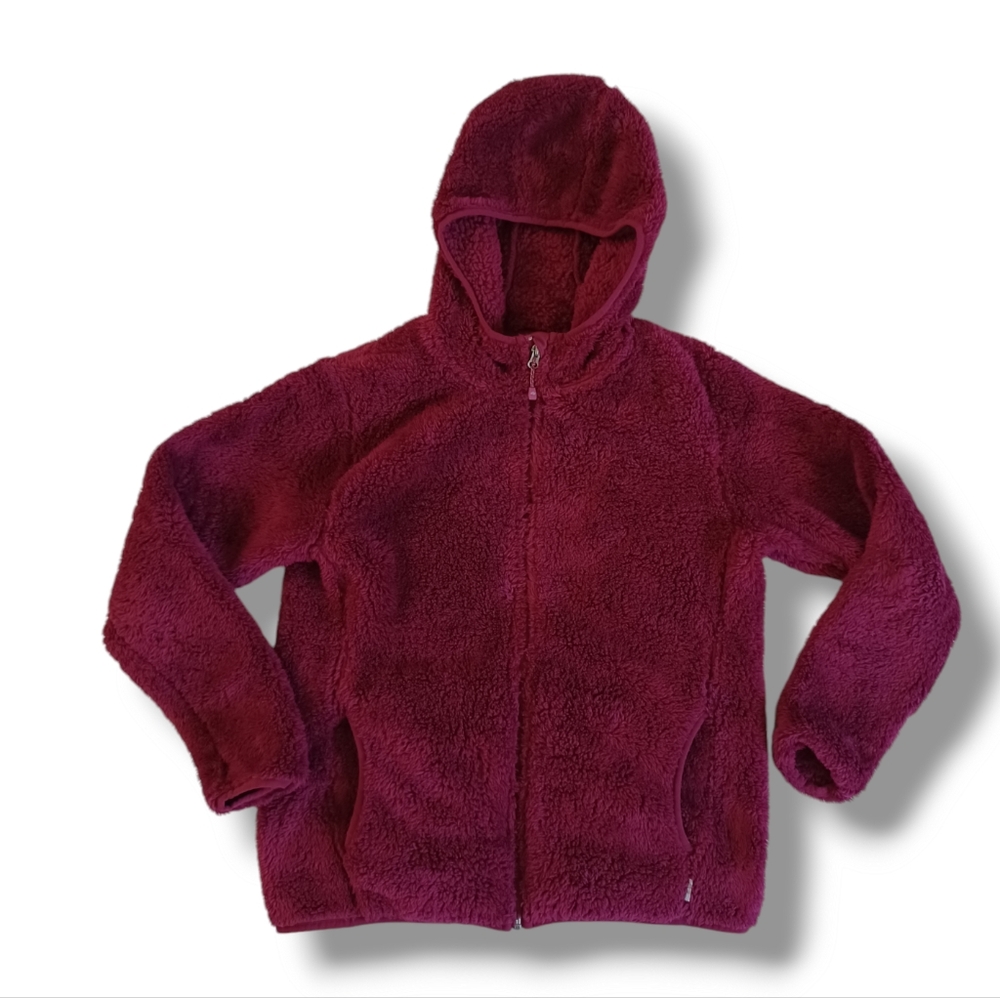 Eddie Bauer Fleece Hoodie Full Zip Plush Quest Red Teddy Jacket Size M
